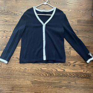 ST. JOHN SPORT BY MARIE GRAY NAVY STRIPE SANTANA KNIT WOOL CARDIGAN SWEATER